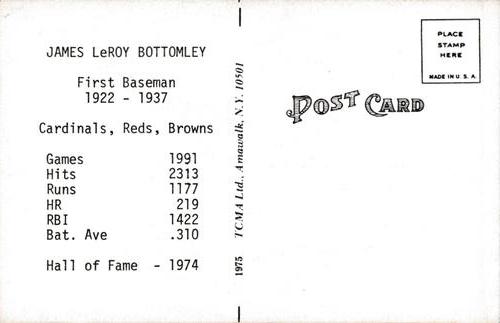 1973-80 TCMA All-Time Greats Postcards #NNO Jim Bottomley Back