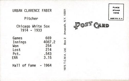 1973-80 TCMA All-Time Greats Postcards #NNO Red Faber Back