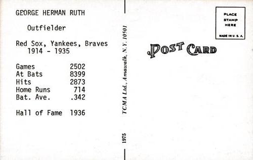 1973-80 TCMA All-Time Greats Postcards #NNO Babe Ruth Back