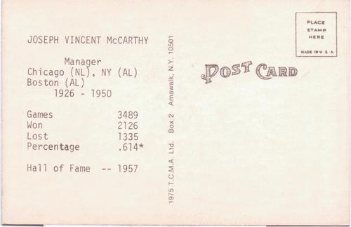 1973-80 TCMA All-Time Greats Postcards #NNO Joe McCarthy Back