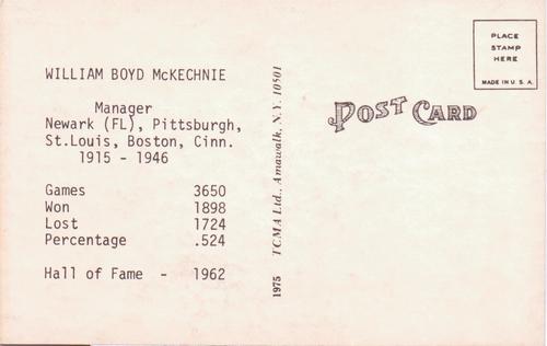 1973-80 TCMA All-Time Greats Postcards #NNO Bill McKechnie Back