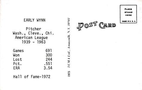 1973-80 TCMA All-Time Greats Postcards #NNO Early Wynn Back