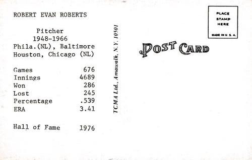 1973-80 TCMA All-Time Greats Postcards #NNO Robin Roberts Back