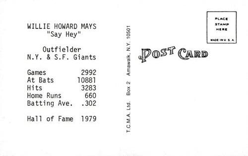 1973-80 TCMA All-Time Greats Postcards #NNO Willie Mays Back