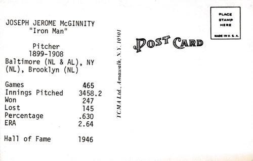 1973-80 TCMA All-Time Greats Postcards #NNO Joe McGinnity Back