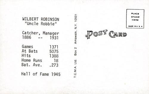 1973-80 TCMA All-Time Greats Postcards #NNO Wilbert Robinson Back