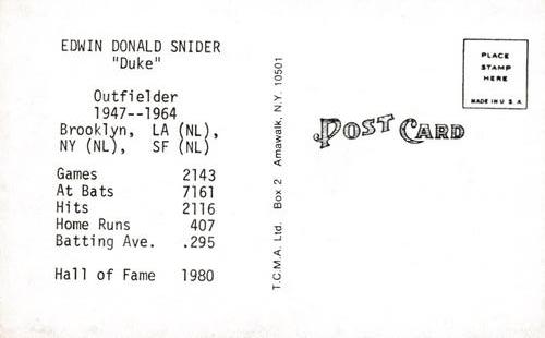 1973-80 TCMA All-Time Greats Postcards #NNO Duke Snider Back