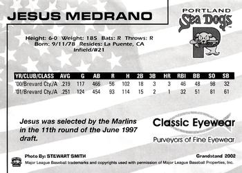 2002 Grandstand Portland Sea Dogs #NNO Jesus Medrano Back
