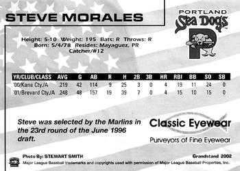 2002 Grandstand Portland Sea Dogs #NNO Steve Morales Back