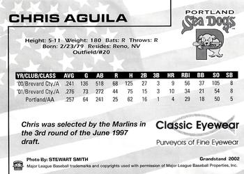 2002 Grandstand Portland Sea Dogs #NNO Chris Aguila Back
