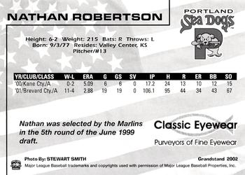2002 Grandstand Portland Sea Dogs #NNO Nate Robertson Back