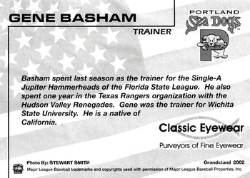 2002 Grandstand Portland Sea Dogs #NNO Gene Basham Back