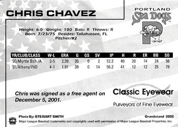 2002 Grandstand Portland Sea Dogs #NNO Chris Chavez Back