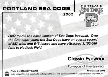 2002 Grandstand Portland Sea Dogs #NNO Team Photo Back