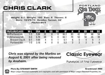 2002 Grandstand Portland Sea Dogs #NNO Chris Clark Back