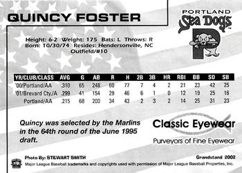 2002 Grandstand Portland Sea Dogs #NNO Quincy Foster Back