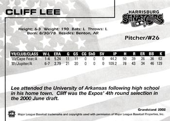 2002 Grandstand Harrisburg Senators #11 Cliff Lee Back