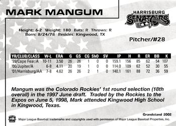 2002 Grandstand Harrisburg Senators #13 Mark Mangum Back