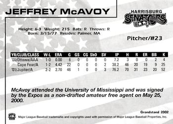 2002 Grandstand Harrisburg Senators #14 Jeffrey McAvoy Back