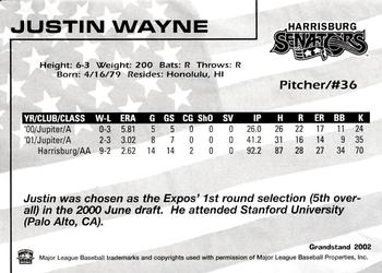 2002 Grandstand Harrisburg Senators #23 Justin Wayne Back