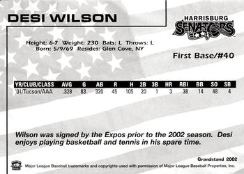 2002 Grandstand Harrisburg Senators #24 Desi Wilson Back