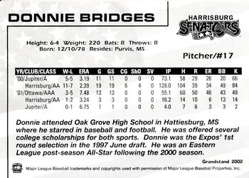 2002 Grandstand Harrisburg Senators #2 Donnie Bridges Back