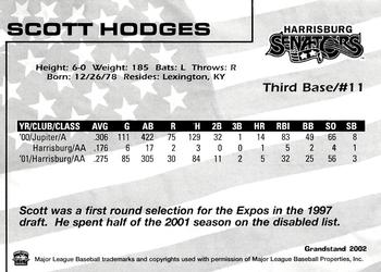 2002 Grandstand Harrisburg Senators #8 Scott Hodges Back