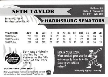 2004 Grandstand Harrisburg Senators #NNO Seth Taylor Back