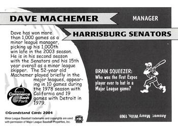 2004 Grandstand Harrisburg Senators #NNO Dave Machemer Back