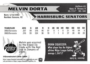 2004 Grandstand Harrisburg Senators #NNO Melvin Dorta Back