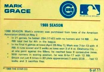 1989 Star Mark Grace #5 Mark Grace Back