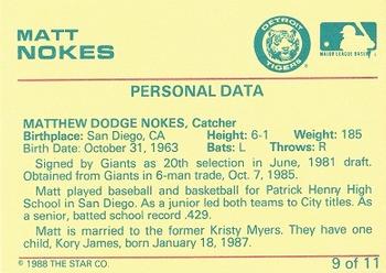 1989 Star Matt Nokes  #9 Matt Nokes Back