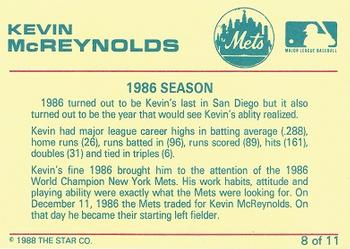 1989 Star Kevin McReynolds #8 Kevin McReynolds Back