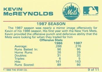 1989 Star Kevin McReynolds #9 Kevin McReynolds Back