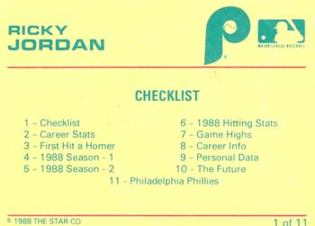 1989 Star Ricky Jordan #1 Ricky Jordan Back