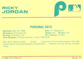 1989 Star Ricky Jordan #9 Ricky Jordan Back