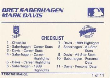1990 Star Bret Saberhagen / Mark Davis #1 Bret Saberhagen / Mark Davis Back