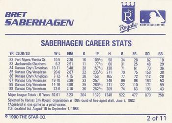 1990 Star Bret Saberhagen / Mark Davis #2 Bret Saberhagen Back