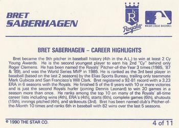1990 Star Bret Saberhagen / Mark Davis #4 Bret Saberhagen Back