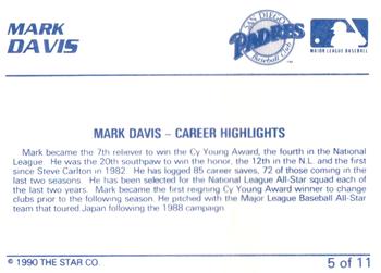 1990 Star Bret Saberhagen / Mark Davis #5 Mark Davis Back