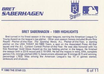 1990 Star Bret Saberhagen / Mark Davis #6 Bret Saberhagen Back