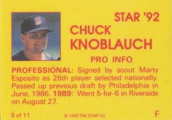 1992 Star Chuck Knoblauch #9 Chuck Knoblauch Back