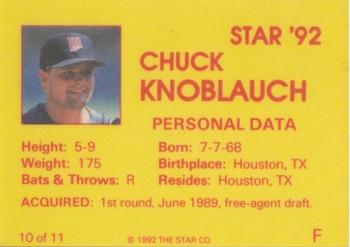 1992 Star Chuck Knoblauch #10 Chuck Knoblauch Back
