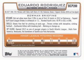 2012 Bowman Chrome - Prospects #BCP200 Eduardo Rodriguez Back