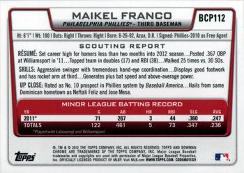 2012 Bowman Chrome - Prospects #BCP112 Maikel Franco Back