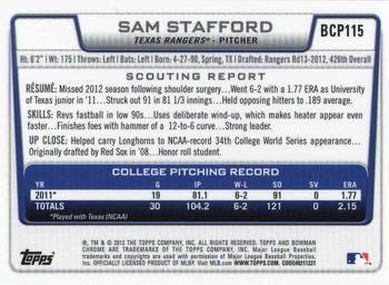 2012 Bowman Chrome - Prospects #BCP115 Sam Stafford Back