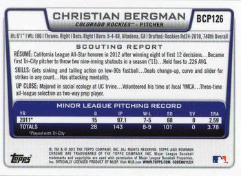 2012 Bowman Chrome - Prospects #BCP126 Christian Bergman Back