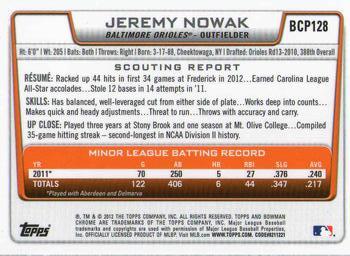 2012 Bowman Chrome - Prospects #BCP128 Jeremy Nowak Back