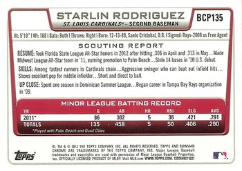 2012 Bowman Chrome - Prospects #BCP135 Starlin Rodriguez Back