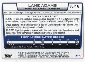 2012 Bowman Chrome - Prospects #BCP139 Lane Adams Back